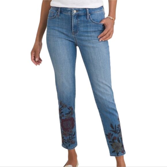 Chico's So Slimming Girlfriend Floral Ankle Jeans Plus Size 18 3.5 - Picture 1 of 10